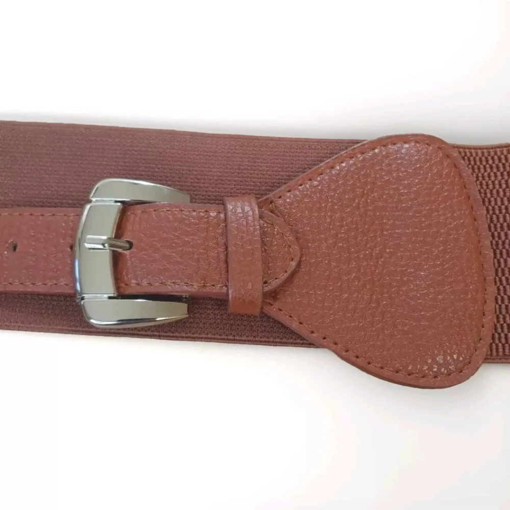 Cognac Stretch Waist Belt Sz Med Lg Double Gold Buckle Southwestern Boho Fairy